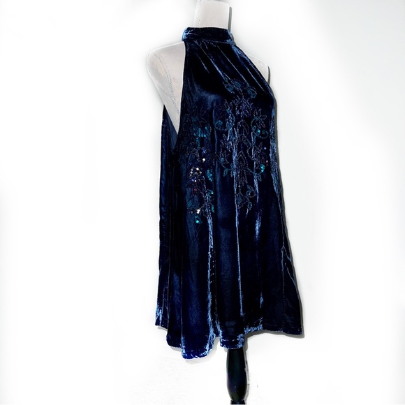 Free People Blue velvet sequin swing dress - Picture 3 of 16